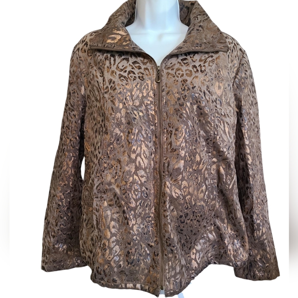 COMPANY COLLECTION zip-up metallic leopard print jacket 12